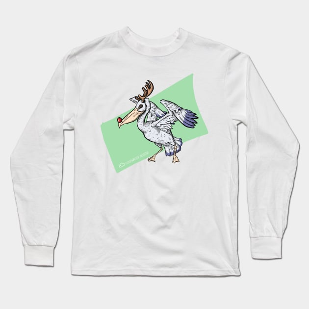 Christmas Pelican Reindeer Long Sleeve T-Shirt by CloudWalkerDesigns